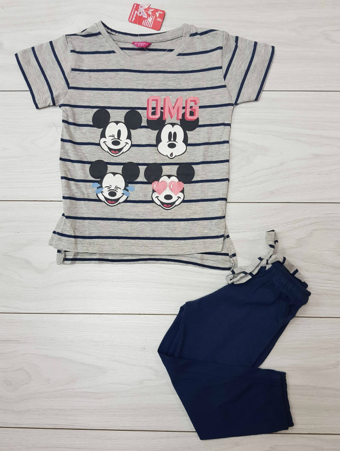 Girls T-Shirt And Short Set (GRAY - NAVY) (LP) (FM) (1 to 12 Years)