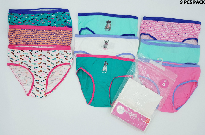 9 Pcs Girls Briefs Pack (Random color) (4 to 14 Years)