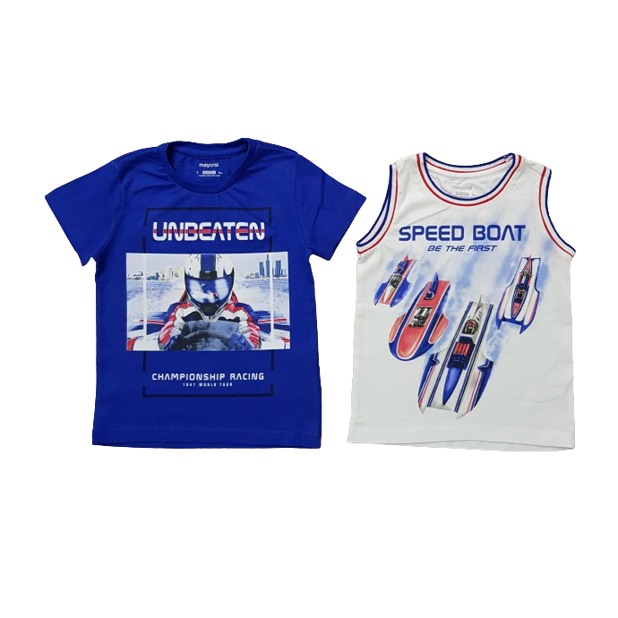 MAYORAL Boys 2 Pcs T-Shirt And Top Set ( WHITE - BLUE) (2 to 9 Years)