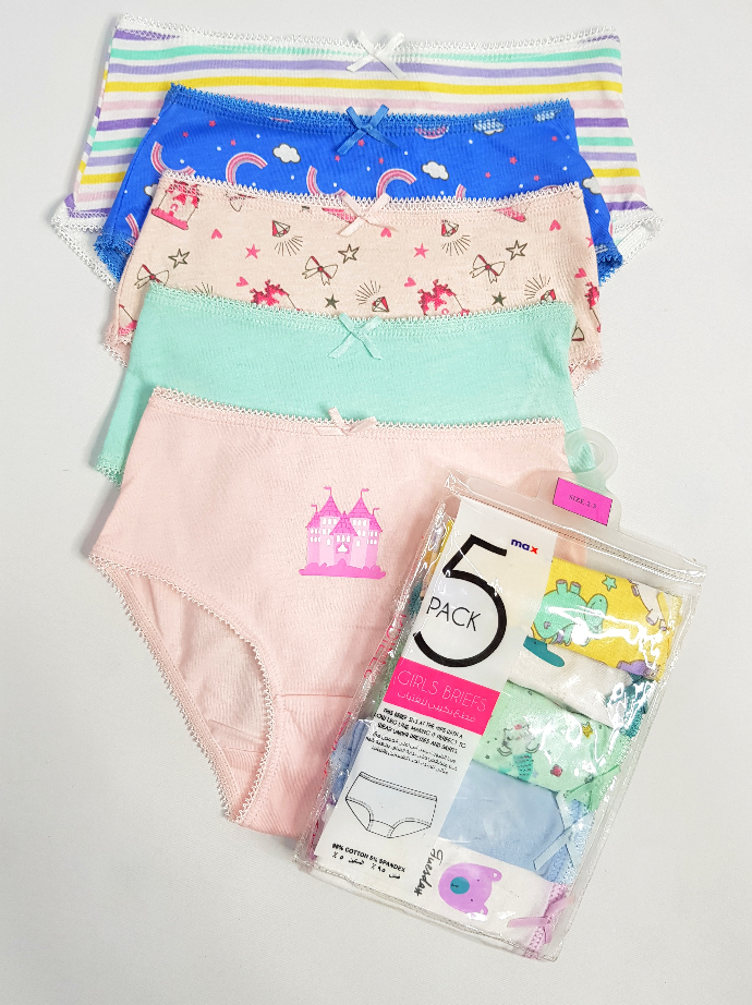 MAX 5 Pcs Girls Briefs Pack (RANDOM COLOR) (2 to 16 Years)