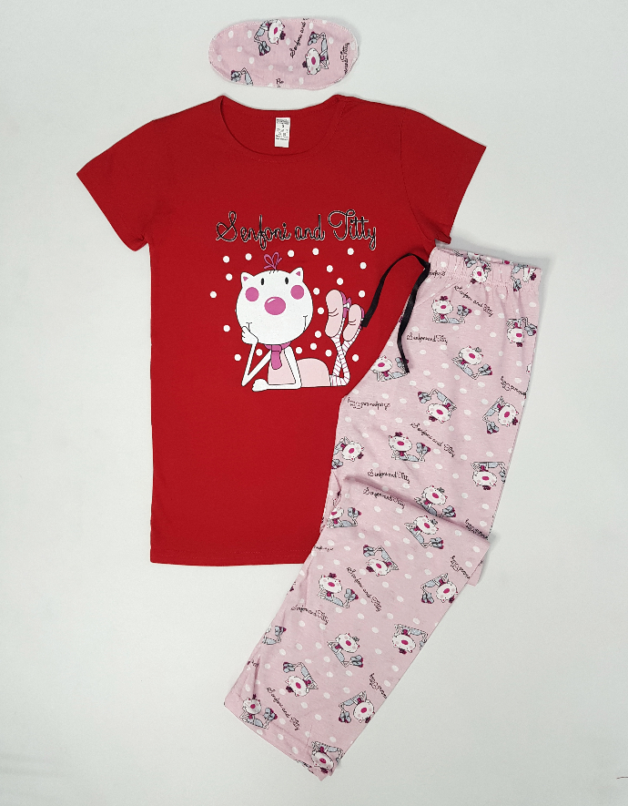NORMAL Ladies Turkey 3Pcs Pyjama Set (RED-PINK) (S - M - L - XL)