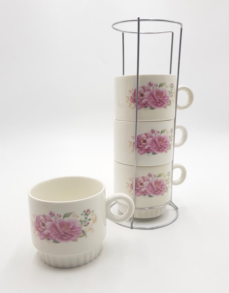 Stackable Coffee Tea Mug Set of 4 With Metal Stand