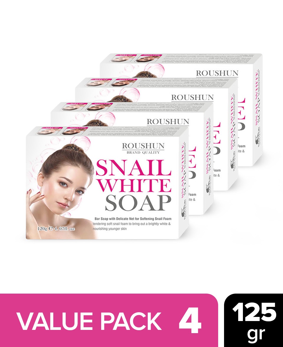 4 Pcs Snail Set Roushun skin whitening soap body and facial soap (4X125g) (CARGO)