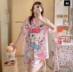 [BKK][PEG][141-250-0]TopChoice Short-sleeve and short silk pajamas set free size chest 44 inches SS