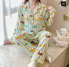 [BKK][PEG][157-250-0]Women's pajamas, long sleeves + long pants, cute cartoon cloud cotton, pretty, built-in bra pads, Japanese silk fabric, lightweight fabric.