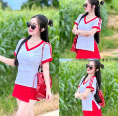 [BKK][PEG][194-200-0]Set of 2, Long Sleeve Shirt, Rid Phet min + Short Skirt Pants, Beautiful Fit, Sexy Linen