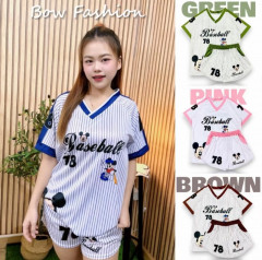 [BKK][PEG][155-200-0]Set Baseball 78 Striped Pattern Mickey 5 Colors Set Giifa KOVYWHITE Free Size/Plus Size