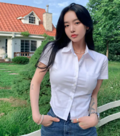 S-2XL Women's college style white shirt PoLo neck short sleeved top Womenswear Blouse