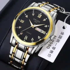 ORUSS Original Men/Women Stainless Steel Dual Calendar Waterproof Luminous Luxury Watch Fashion Pointer Korean Version Quartz Automatic Analog Wrist Watch For Men
