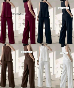 [AI63] LUNA LOUNGE SET SLEEVELESS TOP & WIDE LEG PANTS SET FOR WOMEN