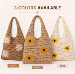 [AI113] NEW KNITTED FLORAL WOVEN TOTE BAG