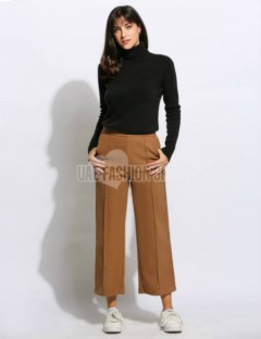 Women Fashion Vintage Style High Waist Solid Ankle Length Culottes Wide Leg Pants
