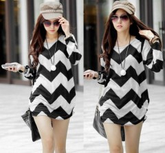 Women Stripes Long Sleeve Casual Loose Knitted Blouse