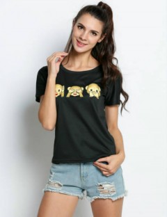 Cute Emoji Print Girls Womens T-Shirt O Neck Short Sleeve Tops Tee