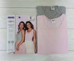 UP FASHION 2 Pcs Ladies Damen Basic - Tops (GRAY - LIGHT PINK) (S - M - L)