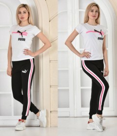 PUMA Ladies T-Shirt And Pants Set (WHITE - BLACK) (S - M - L - XL)