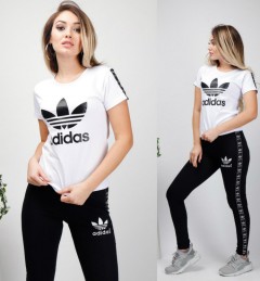 ADIDAS Ladies T-Shirt And Pants Set (WHITE - BLACK) (S - M - L - XL)