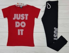 NIKE Ladies T-Shirt And Pants Set (RED - BLACK) (S - M - L - XL) 