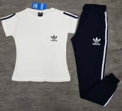 ADIDAS Ladies T-Shirt And Pants Set (WHITE - NAVY) (S - M - L - XL - XXL) 