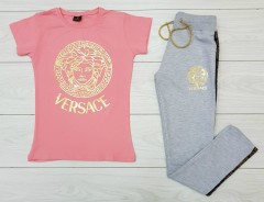 VERSACE Ladies T-Shirt And Pants Set (PINK - GRAY) (S - M - L - XL)