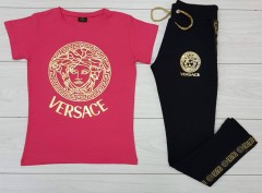 VERSACE Ladies T-Shirt And Pants Set (PINK - BLACK) (S - M - L - XL)