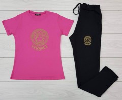 VERSACE Ladies T-Shirt And Pants Set (PINK - BLACK) (S - M - L - XL)
