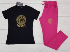 VERSACE Ladies T-Shirt And Pants Set (BLACK - PINK) (S - M - L - XL)