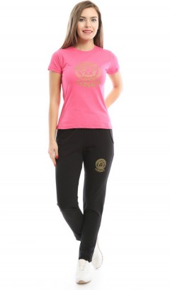 VERSACE Ladies T-Shirt And Pants Set (PINK - BLACK) (S - M - L - XL - XXL)