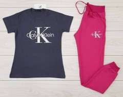 CALVIN KLEIN Ladies T-Shirt And Pants Set (DARK GRAY - PINK) (S -  L - XL - XXL)