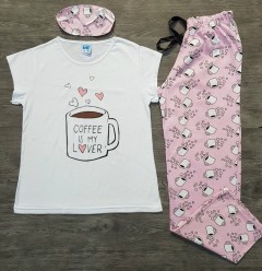 Despicable Me Ladies 3 Pcs Pyjama Set (WHITE - PINK) (S - M -  L - XL) 