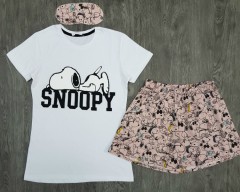 CLM HOMEWEAR  Ladies 3 Pcs Set (WHITE - PINK) (MD) (S - M - L - XL) (Made in Turkey)