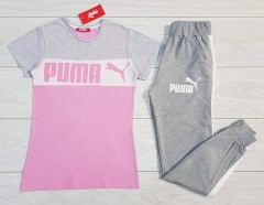 PUMA Ladies T-Shirt And Pants Set (PINK - GRAY) (MD) (S - M - L - XL) (Made in Turkey)
