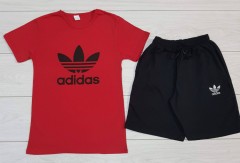 ADIDAS Ladies T-Shirt And Pants Set (RED - BLACK) (MD) (M - L - XL - XXL) (Made in Turkey)