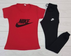 NIKE  Ladies T-Shirt And Pants Set (RED - BLACK) (MD) (S - M - L - XL) (Made in Turkey ) 