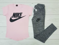 NIKE Ladies T-Shirt And Pants Set (PINK - GRAY) (MD) (S - M - L - XL) (Made in Turkey) 