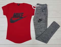 NIKE Ladies T-Shirt And Pants Set (RED - GRAY) (MD) (S - M - L - XL) (Made in Turkey)