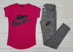 NIKE Ladies T-Shirt And Pants Set (PINK - GRAY) (MD) (S - M - L - XL) (Made in Turkey)