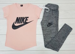 NIKE  Ladies T-Shirt And Pants Set (LIGHT PINK - GRAY) (MD) (S - M - L - XL) (Made in Turkey)