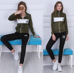 ADIDAS  Turkey Ladies 2 Pcs Sweatshirt + Pant (GREEN - BLACK) (S - M - L - XL)