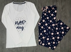 9TH AVENUE Ladies Pyjama Set (WHITE - NAVY) (S - XL)