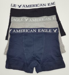 AMERICAN EAGLE  3 Pcs Mens Boxer Shorts Pack (BLACK - NAVY - GRAY) (S - M - L - XL)