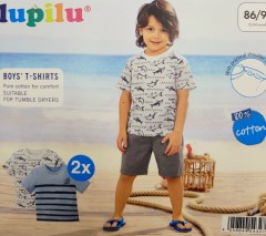 Boys 2 Pcs T-Shirt Set (WHITE - BLUE) (8 Months to 6 Years)