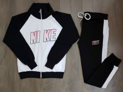 NIKE Ladies Turkey 2 Pcs Sweatshirt + Pant (BLACK - WHITE) (XL)