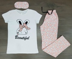 Turkey 3 Pcs Ladies Set (WHITE - PINK) (S - M - L - XL) 
