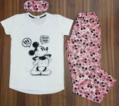CLM HOMEWEAR  Ladies Turkey 3 Pcs Pyjama Set (WHITE - PINK) (S - M - L - XL) 