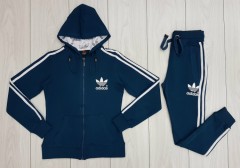 ADIDAS Ladies 2 Pcs Hoody + Pant (GREEN - BLUE) (S - M - L - XL)