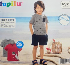 LUPILU Boys 2 Pcs T-Shirt Set (GRAY - RED) (12 Months to 6 Years)