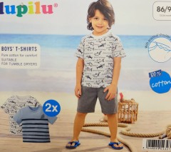 LUPILU Boys 2 Pcs T-Shirt Set (WHITE - BLUE) (12 Months to 6 Years) 