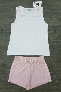 CHAMPION 2 Pcs Girls Top And Short Set (WHITE - LIGHT PINK) (S - M - L - XL - XXL)