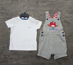 LC WAIKIKI Boys 2 Pcs T-Shirt + Romper Sport Set (WHITE - LIGHT GRAY) (9 to 12 Months)